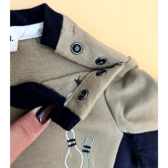 Miles The Label Baby Boy SZ 3 Months Lucky Bowling Pins Strike Beige Sweatshirt - Picture 3 of 9